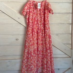 Coral and white floral print maxi dress